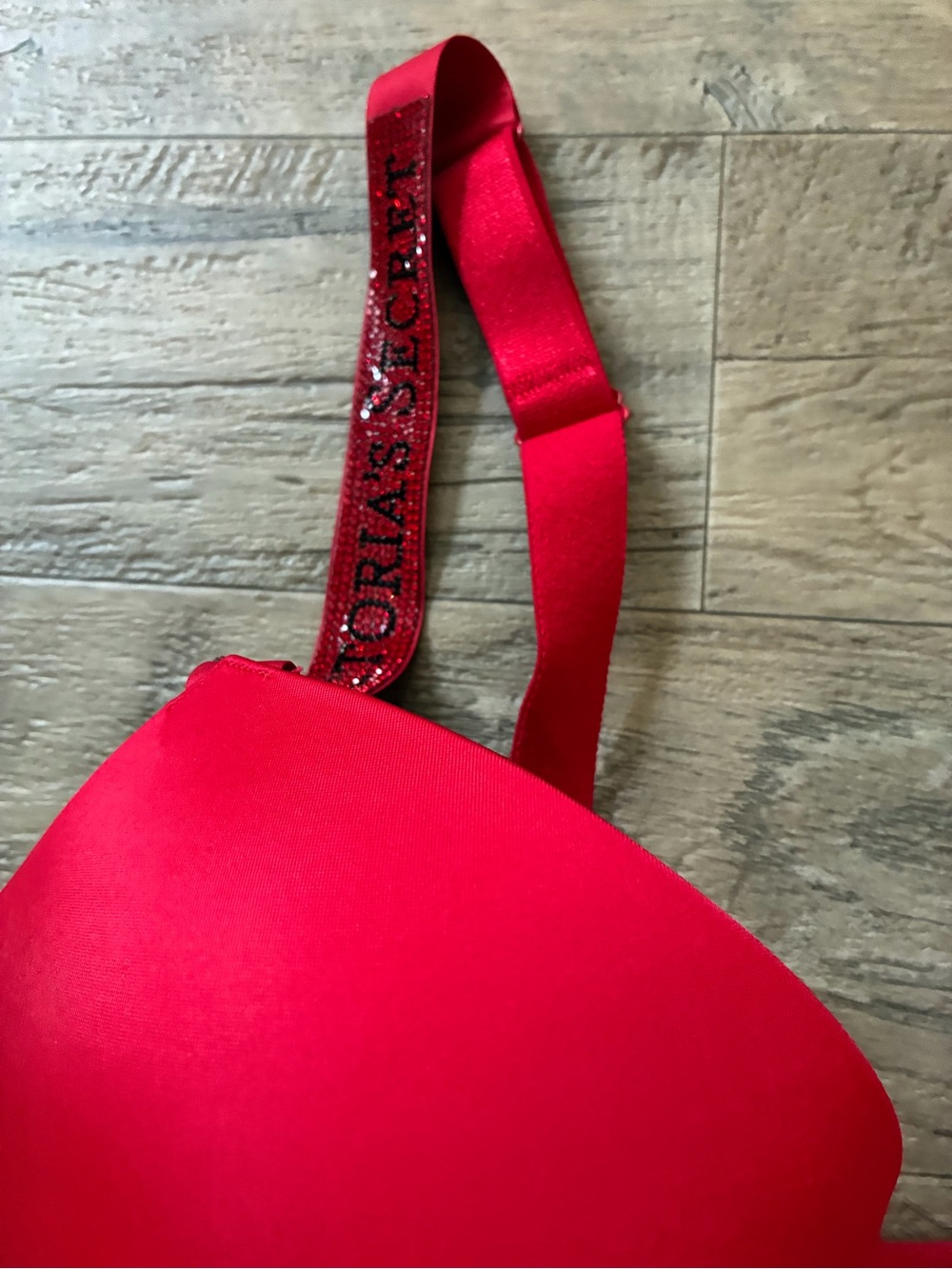 Victoria Secret Satin Rhinestone Logo Strap Push Up Bra - Picture 2 of 11